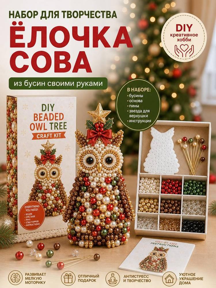 Набор для творчества DIY ёлочка-сова из бусин, рождественский декор своими руками