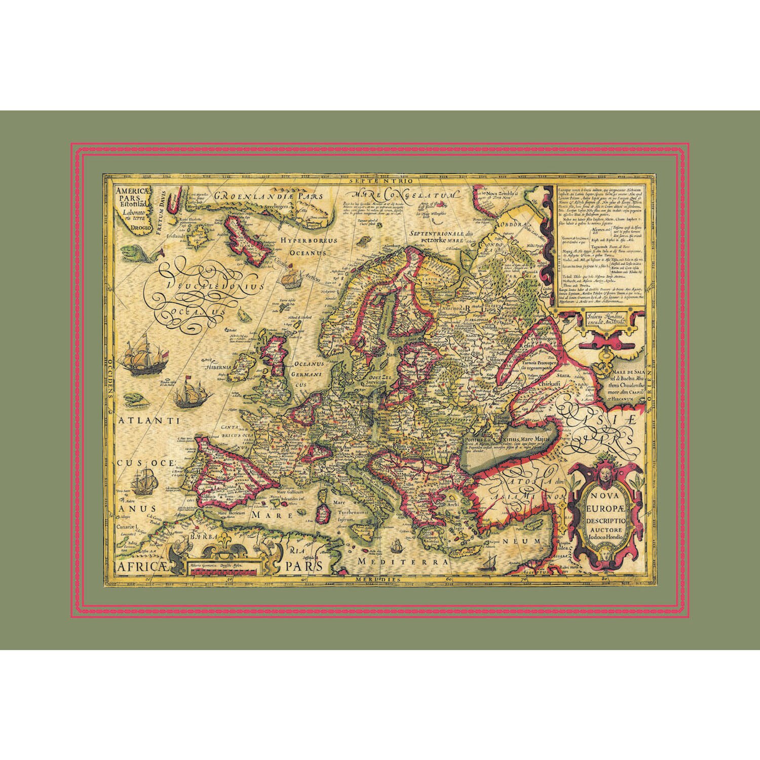 Карта Успеха "Карта Европы", 1606 года, в раме, бумага, 68х48 см