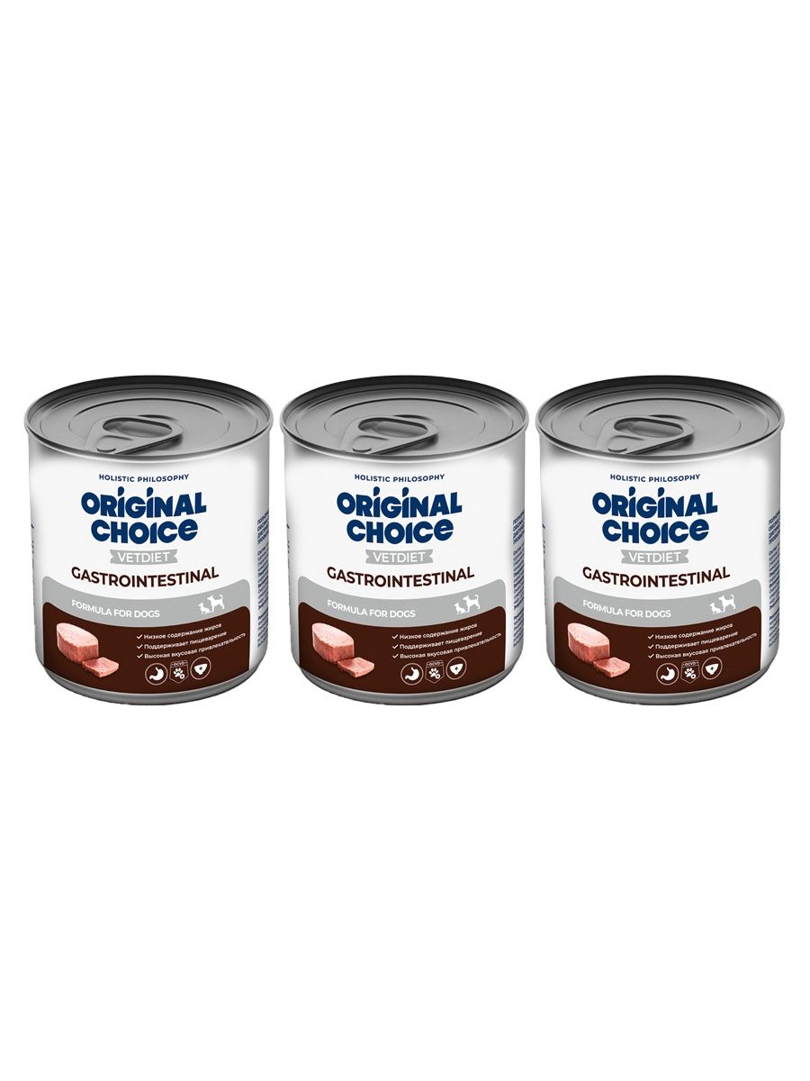 ORIGINAL CHOICE Диетическое полнорационное питание для собак VETDIET Gastrointestinal профилактика болезней ЖКТ, 525 г - 3 штуки