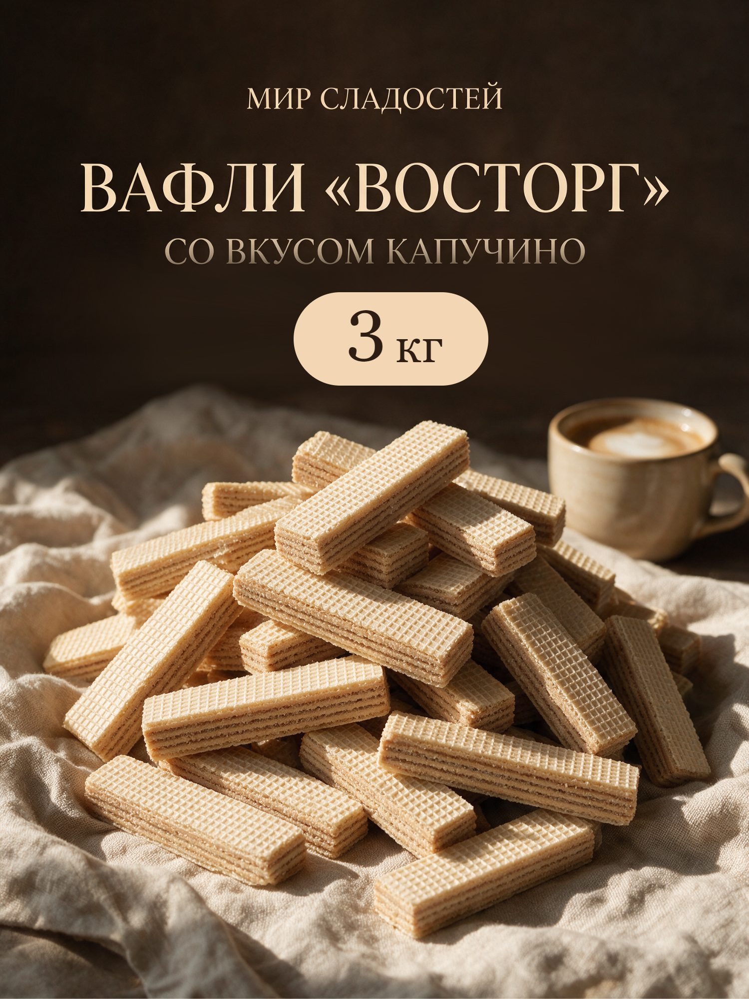Вафли неглазированные Премьера вкуса Капучино Мир сладостей С, 3 кг