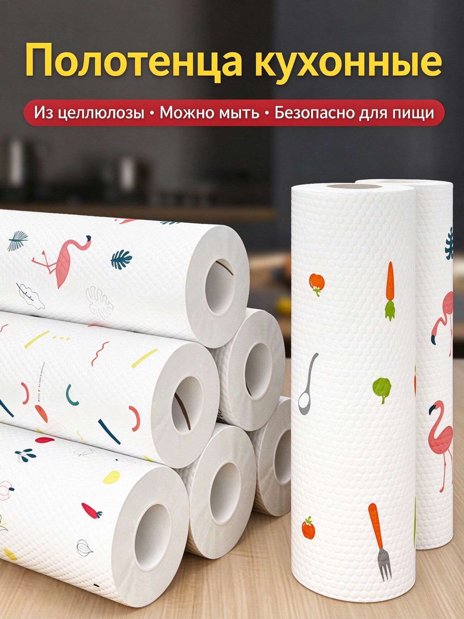Полотенца кухонные многоразовые в рулоне, 50 листов, 24x25, впитывают воду и жир, перфорированные