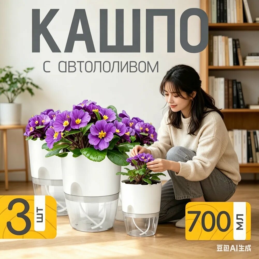 Кашпо 0.71 л, 11.5 см, 3 шт, цвет белый