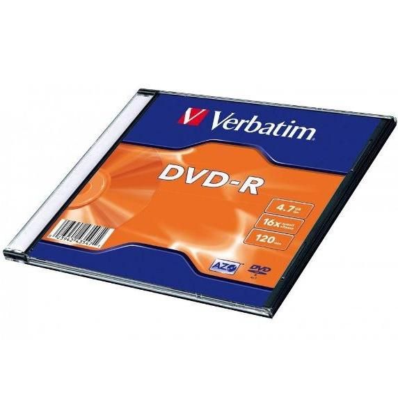 Диск DVD-R Verbatim 4.7 ГБ 16X AZO, в тонкой коробке