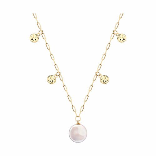 фото Колье diamant online, серебро, 925 проба, золочение, жемчуг, длина 45 см., белый