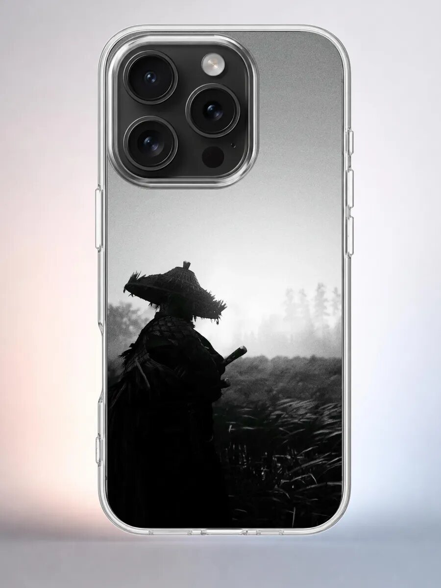 Чехол iPhone 15 Pro самурай в тумане силиконовый