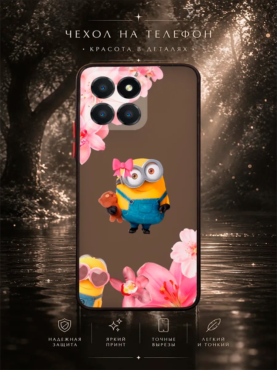 Матовый чехол на Honor X6 Миньоны в розовых цветах