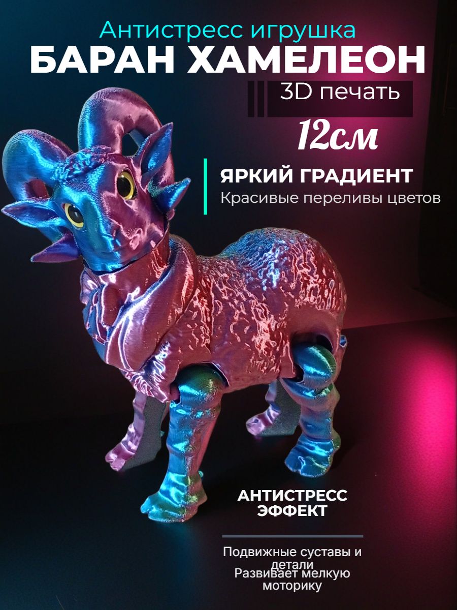 Баран -Фигурка подвижная антистресс 3D FUN Пластик.(Переливается и меняет цвет). Высота 12см