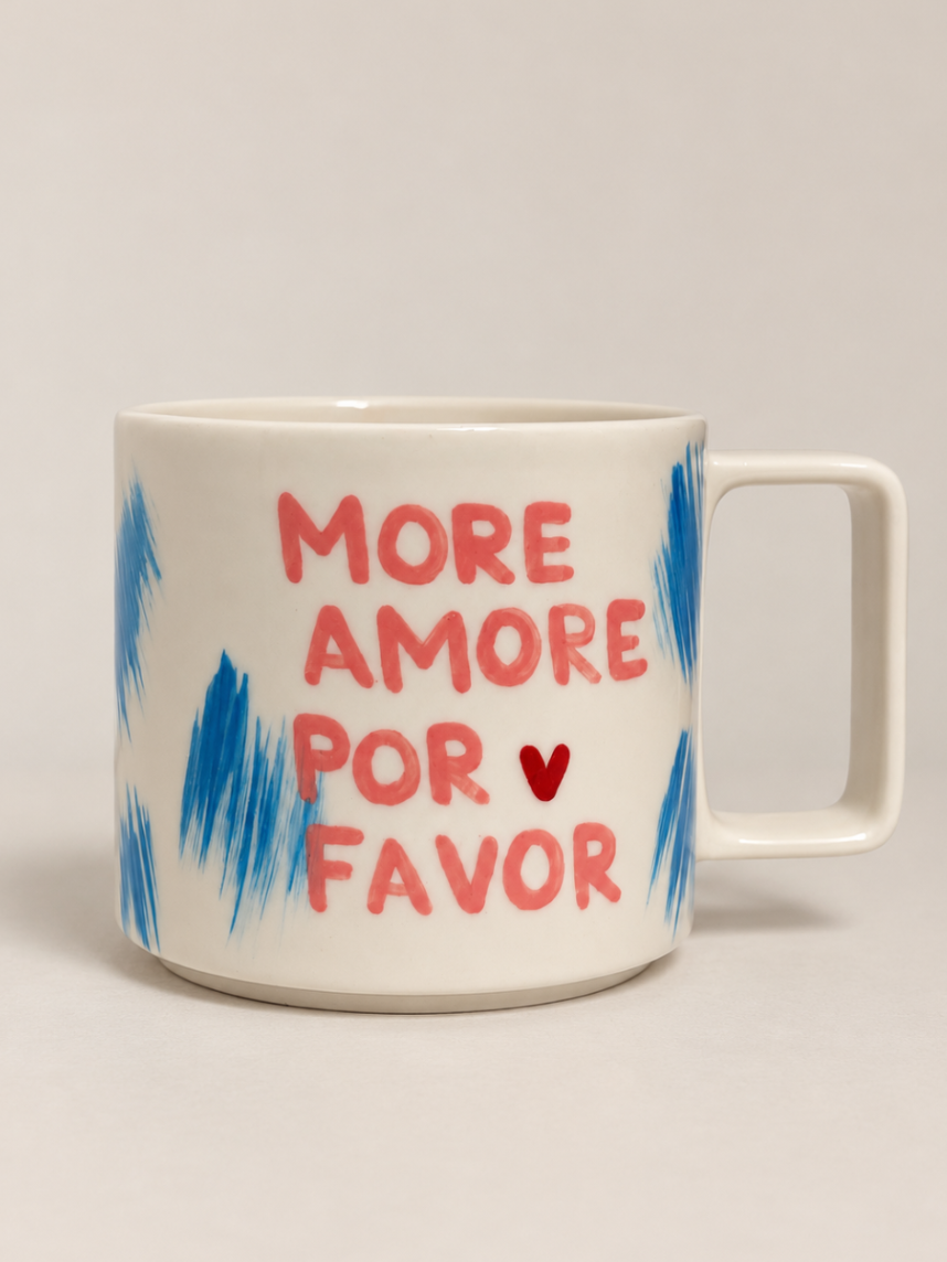 Кружка ручной работы Hands in Clay «More amor por favor», розово-голубая, керамика, 450 мл