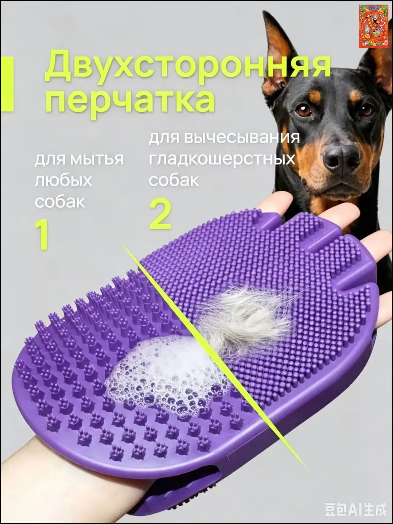 Перчатки для собак с гладкой шерстью, двусторонние перчатки-щетки для мытья собак крупных пород