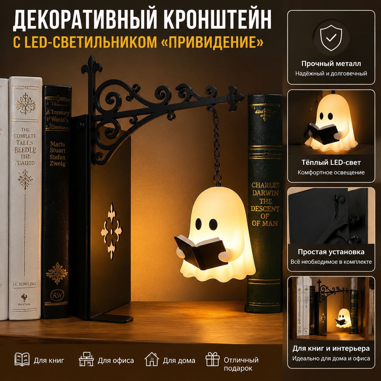 Разделитель для книг с фонариком, книжная лампа-держатель, декоративный светильник для чтения, аксессуар для книжной