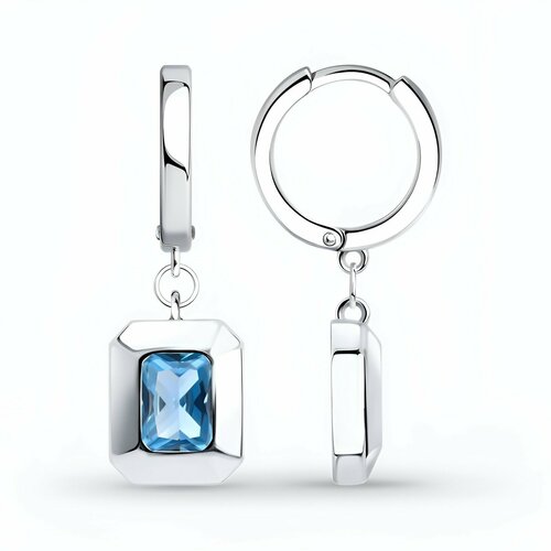 фото Серьги яхонт, серебро, 925 проба, фианит, , голубой