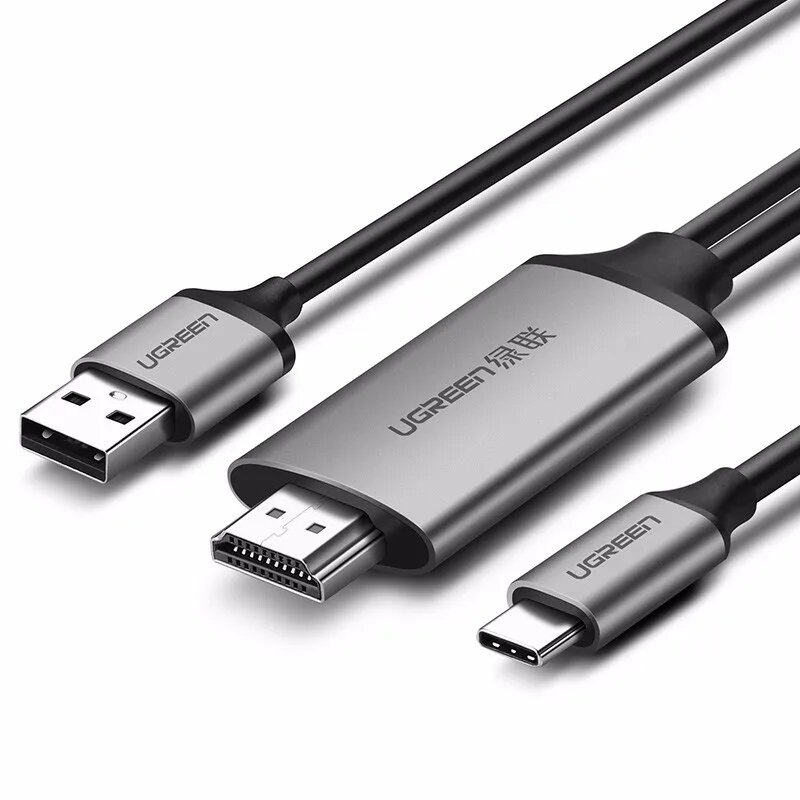 Кабель UGREEN Type-C – HDMI для подключения мобильных телефонов Huawei Mate10 и Samsung S8 к телевизору, позволяющий выводить изображение на экран и одновременно заряжать устройство.