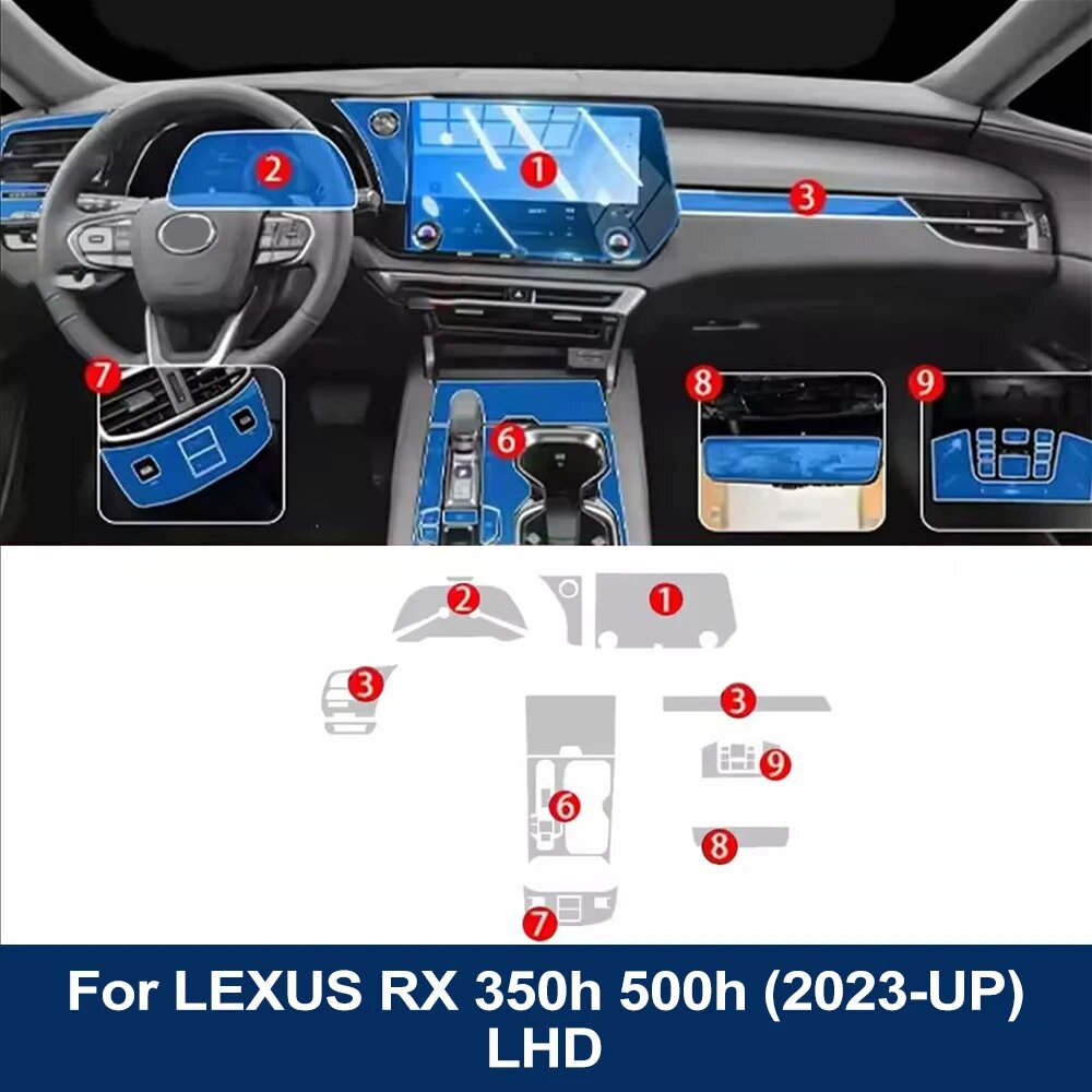 Защитная Пленка Из ТПУ Для Интерьера Lexus RX 350h 500h 2023-2025, Антицарапийная Left Hand Drive