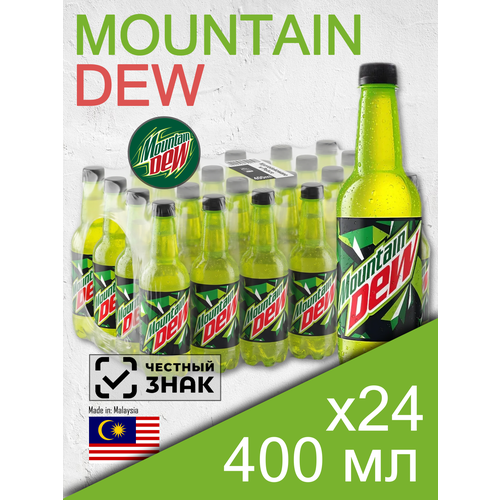 фото Mountain dew, 0.4 л, 24 шт, пластиковая бутылка (газированный напиток маунтин дью, классический, малайзия) mtn dew