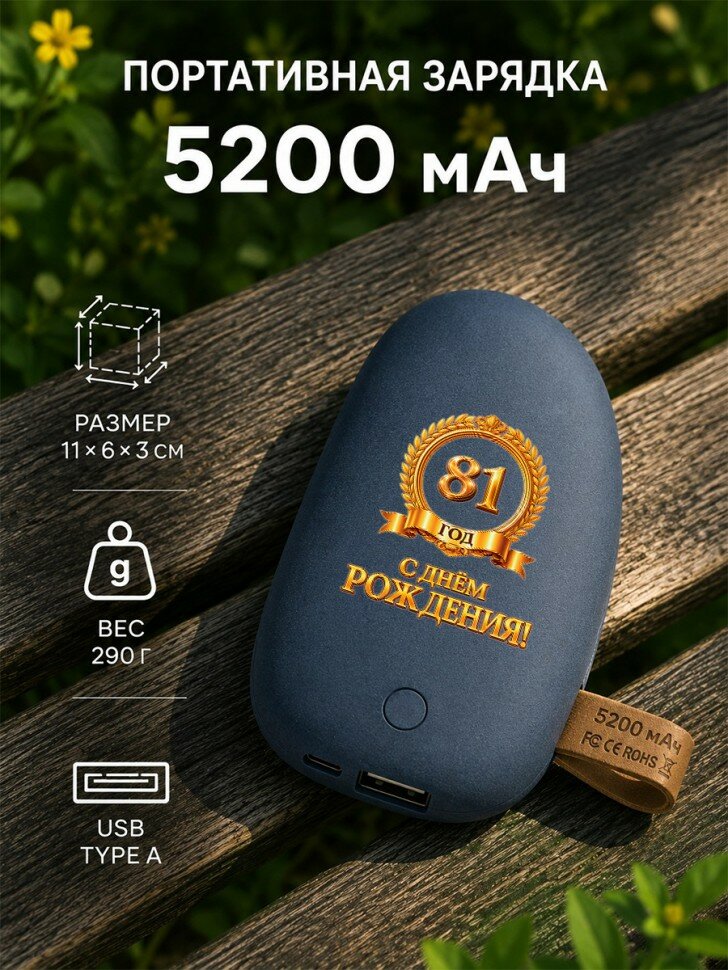Портативная зарядка "С днём рождения! 81 год"