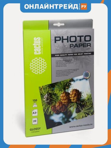 Изображение товара Фотобумага Cactus CS-GA315020 A3+/150г/м2/20л./белый глянцевое для струйной печати