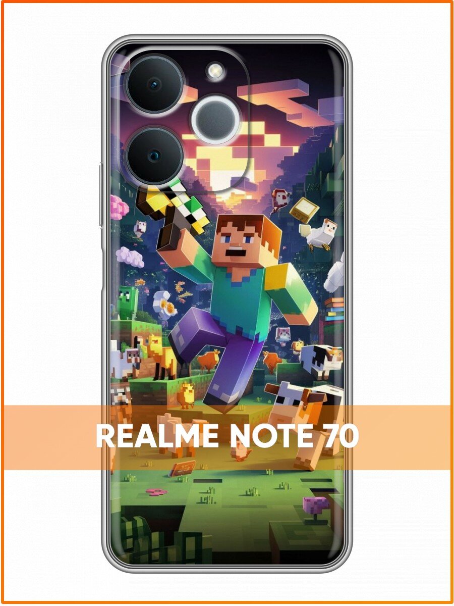 Чехол для Realme Note 70 с принтом Майнкрафт с животными (Реалме Ноут 70)