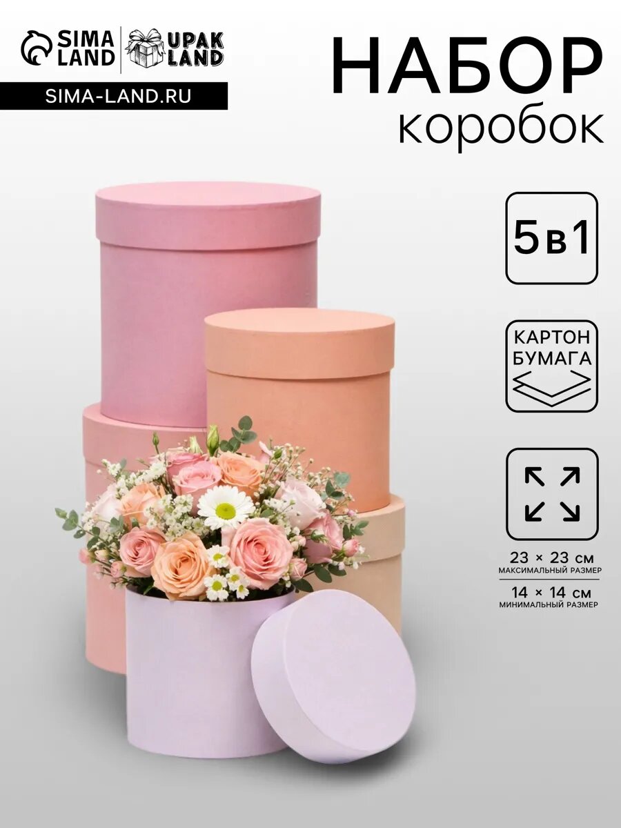 Подарочные коробки, круглые. набор 5 в 1