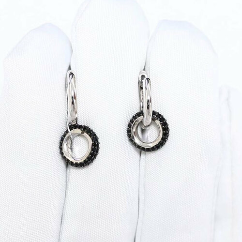 фото Серьги diamant online, серебро, 925 проба, родирование, фианит, длина 1.7 см, , черный