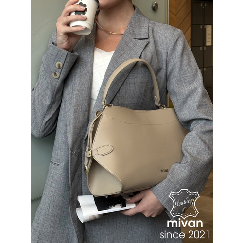 фото Сумка тоут mivan, фактура гладкая, светло-бежевый/молочный