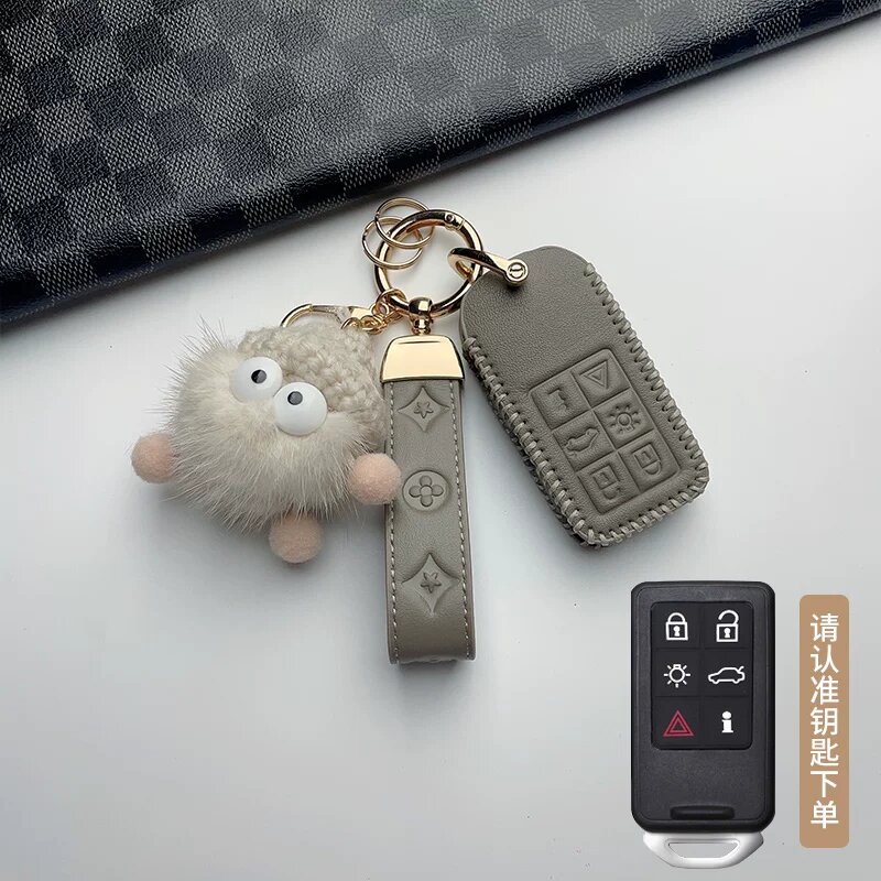 Чехол для ключа Volvo, стиль C, 6-кнопочный умный дизайн, цвет слоновая серая, включает браслет и эксплозивный узор