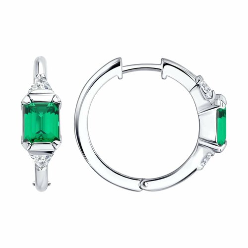 фото Серьги diamant online, серебро, 925 проба, родирование, фианит, длина 2.4 см, , зеленый
