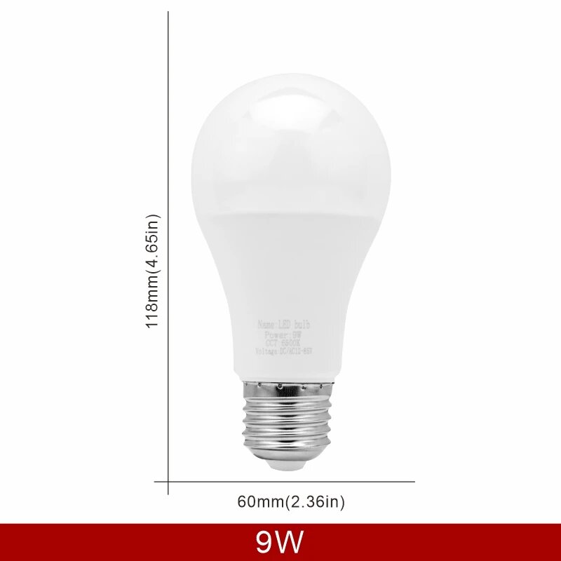 Светодиодная лампа E27 9W, 12V, Warm white