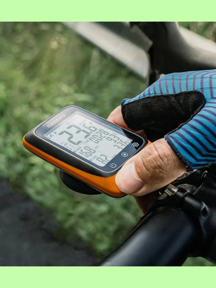 Велокомпьютер COOSPO BC107 ANT+ GPS, 2.4" дисплей, оранжевый, IP67