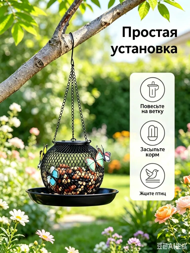 Кормушка для птиц солнечная подвесная, металлическая кормушка для диких птиц с подсветкой, для сада и дачи, декор для участка