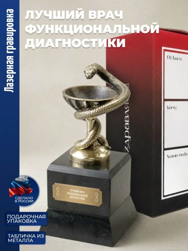Кубок Врачу "лучший Врач функциональной диагностики" бронза, змеевик
