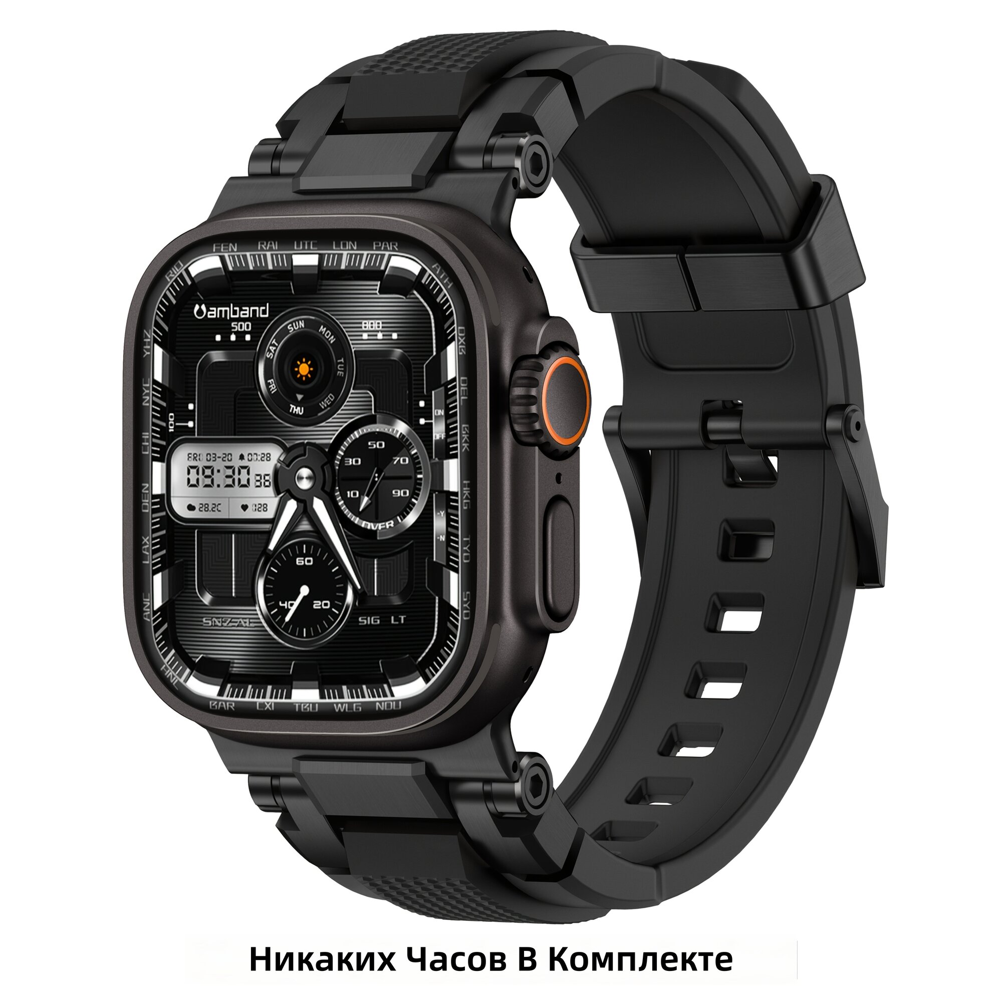 Ремешок для Apple Watch из черного TPU-силикона с нержавеющей сталью, для спорта на открытом воздухе, подходит для Ultra 3/2/1 (49 мм) и моделей 46/45/44 мм