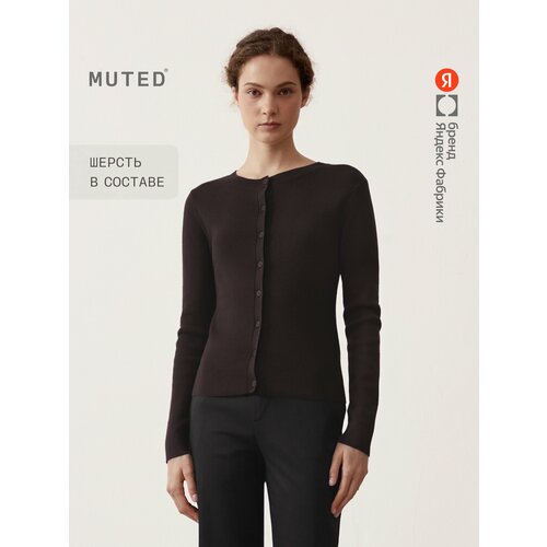 фото Кардиган muted из хлопка с шерстью, размер l, темно-коричневый