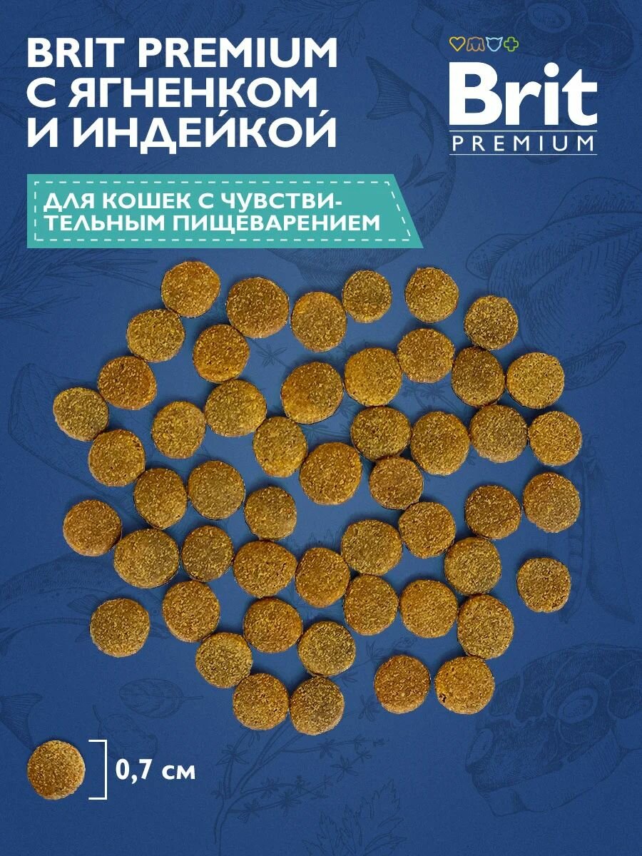 Сухой корм Brit Premium Cat Sensitive для взрослых кошек с чувствительным пищеварением с ягненком и индейкой, 400 г