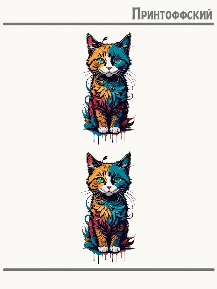 2-е (Две) Термонаклейки кот