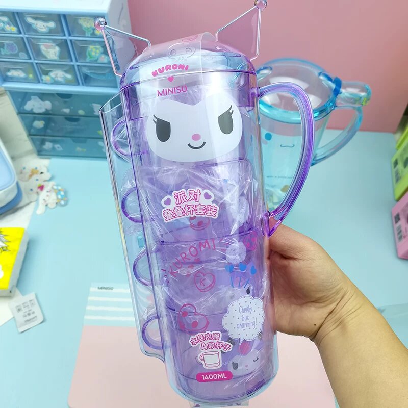 Набор стаканов MINISO Sanrio Party: бутылка для воды, стаканы Куроми и Синаморолл большой емкости Чайник с чашками
