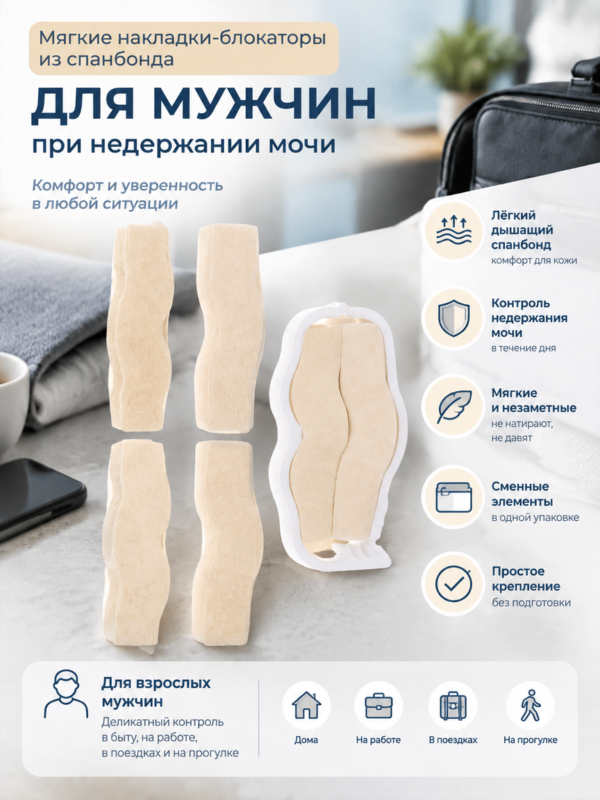 Мягкие накладки-блокаторы из спанбонда для мужчин при недержании мочи, удобный набор