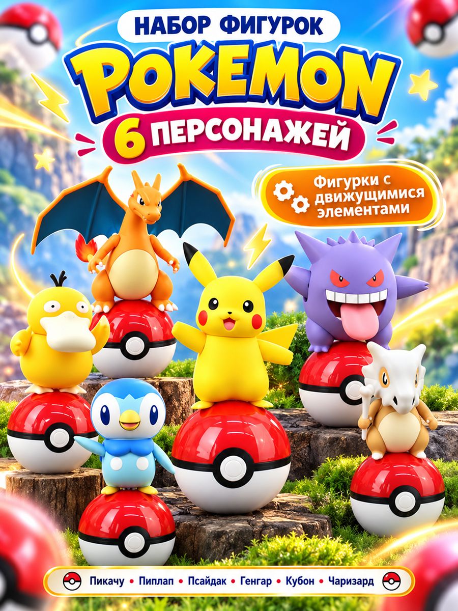 Набор фигурок Покемон, 6 штук, Pokemon