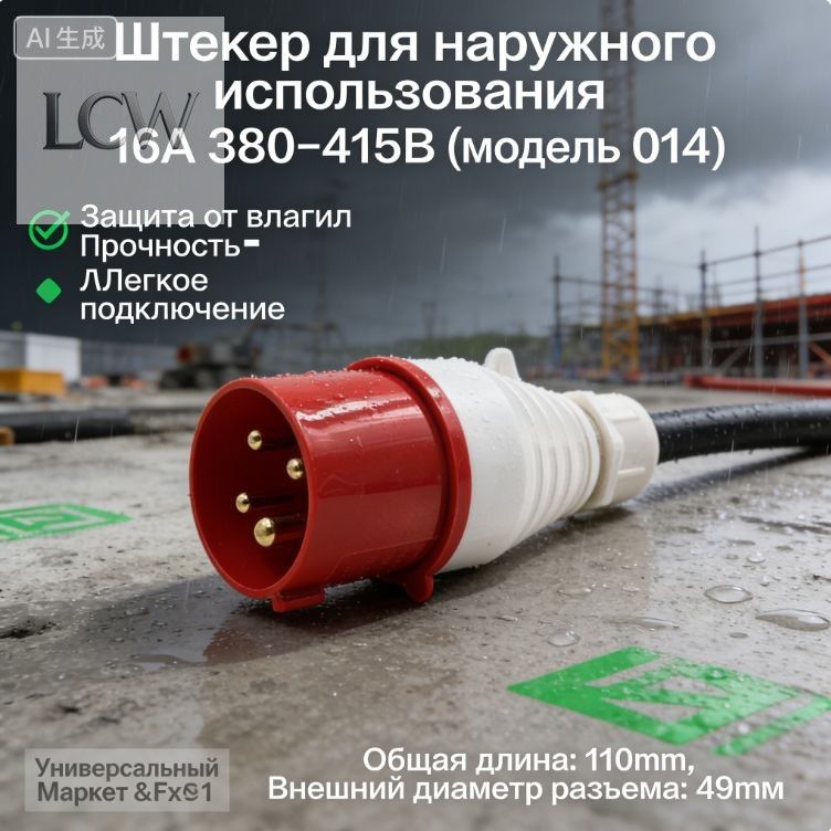 Промышленная вилка, 4-полюсная, 16 А, 380 415 В, с прочными контактами, подходит для трехфазного оборудования в промышленности и на строительных площадках