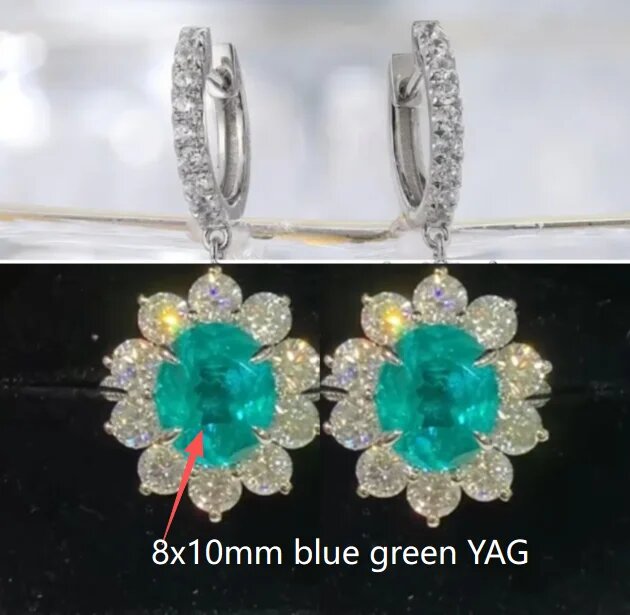 Серьги S925 YAG с сине-зеленым YAG 8x10 мм