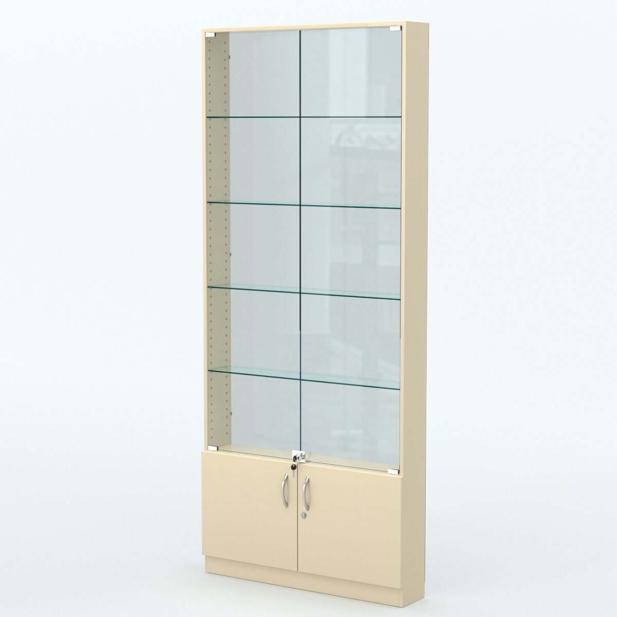 Торговая витрина с 4-мя стеклянными полками 150x900 мм серии NEXT-4 №9-1 (З/C - стекло), Крем Вайс