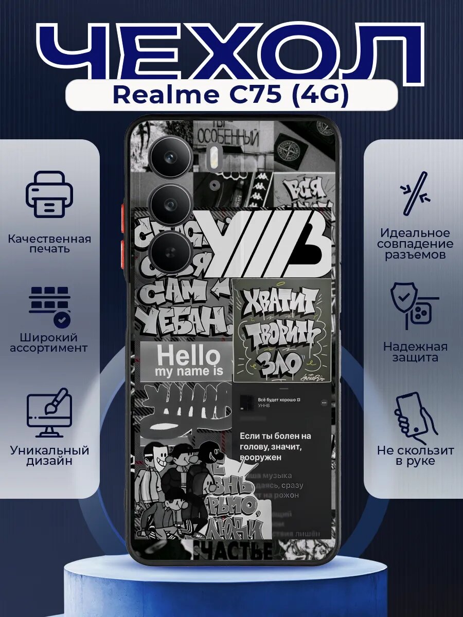 Матовый чехол на REALME C75 уннв калаж