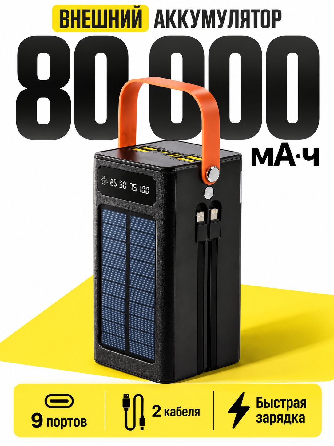 Повербанк 80000 mAh с быстрой зарядкой, пауэр банк для телефона, портативный внешний аккумулятор