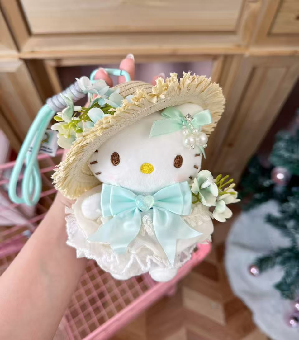 Ключ от Hello Kitty Весенняя Серия Светло-Зеленый Колокольчик Брелок для сумки Плюшевая кукла Подвеска