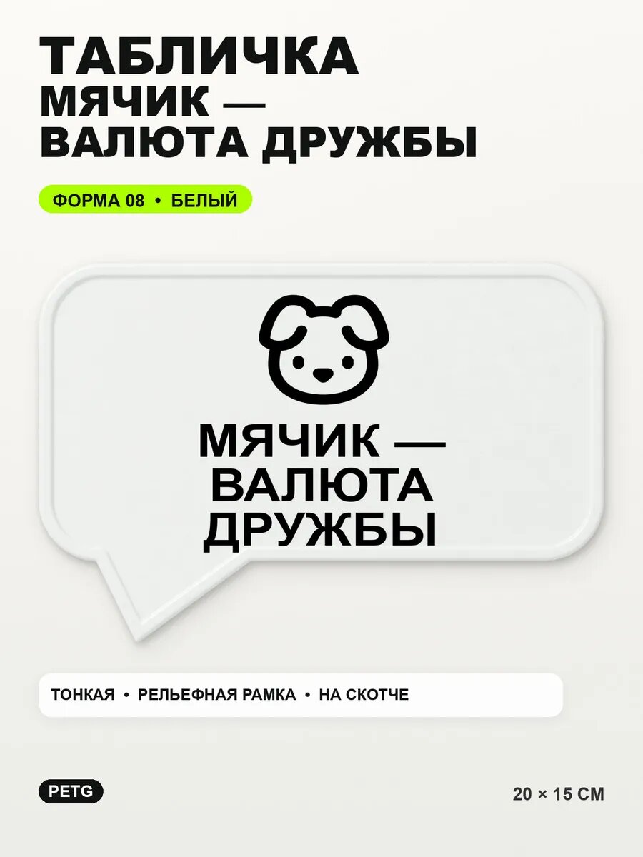 Табличка «Мячик — валюта дружбы» 20×15 см, PETG, белая, белый