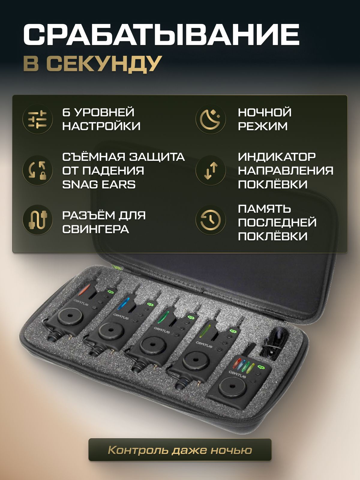 CARP PRO Набор сигнализаторов поклевки Cratus 4+1 электронный — фото 1