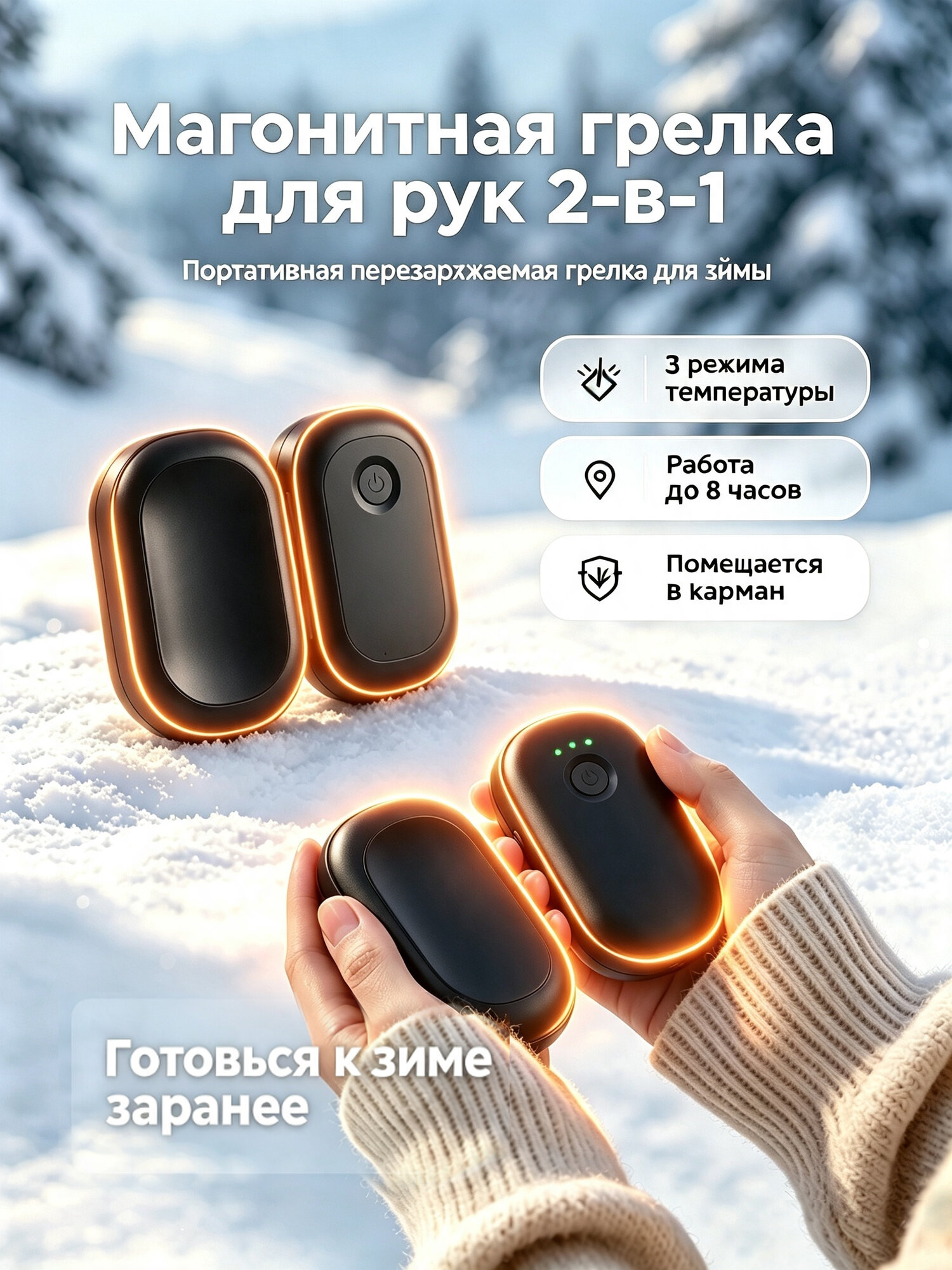 Туристическая грелка (грелка) портативная, многоразовая, для рук и тела, в походе