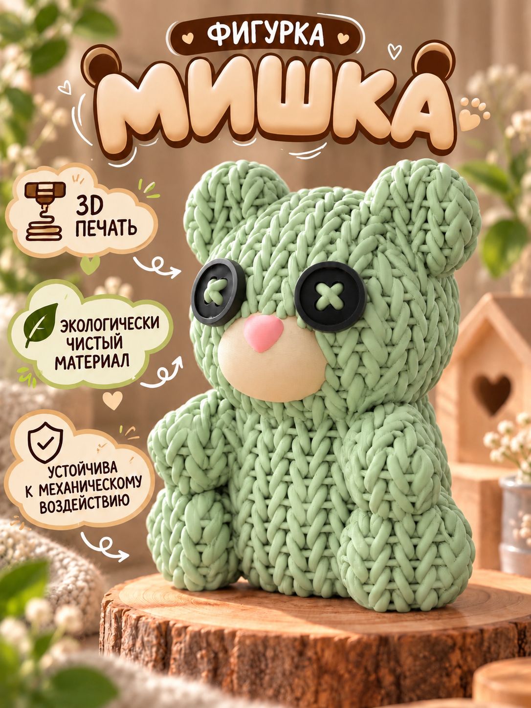 3д Фигурка статуэтка Вязаный мишка