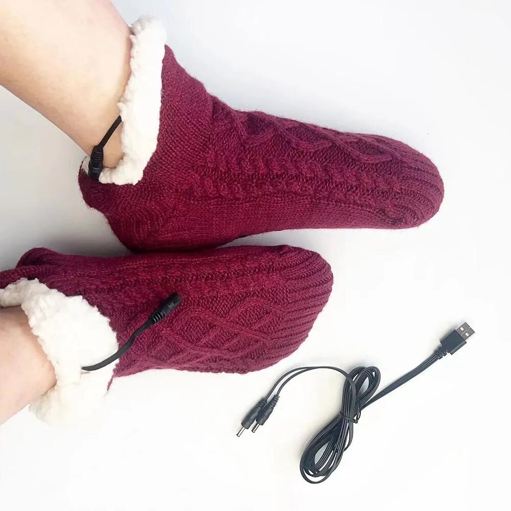 Теплые плюшевые носки с USB-подогревом 5В Красный, Бордовый, Wine red