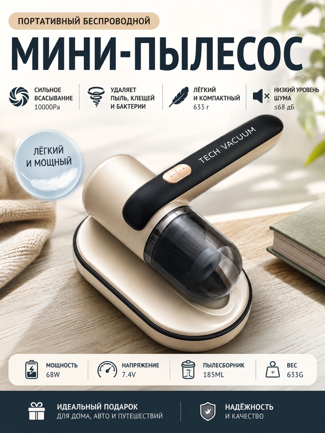 Пылесос для удаления пылевого клеща 01a022de110074379e5414b78d5c0eb1, золотой, черный матовый