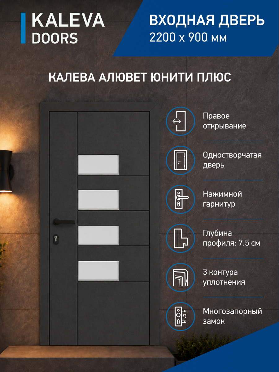 Входная дверь в дом 220х90 правая антрацит теплая панель со стеклянными вставками